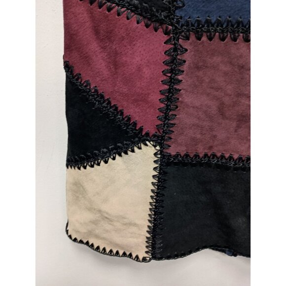 Zara Mini Skirt Size Small Multi Patchwork Suede Leather BOHO Retro Clubwear - Picture 3 of 8